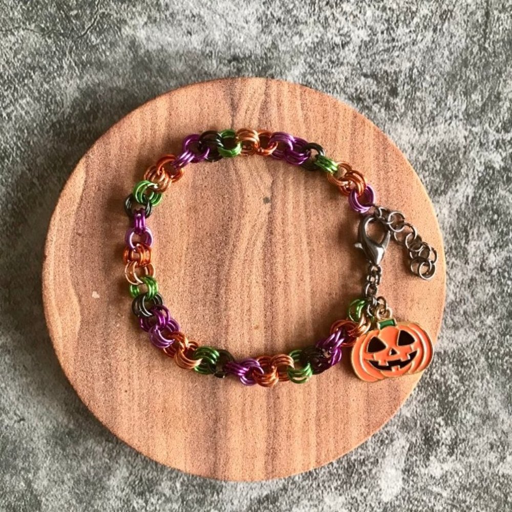 Womens Pumpkin Halloween Chainmaille Bracelet